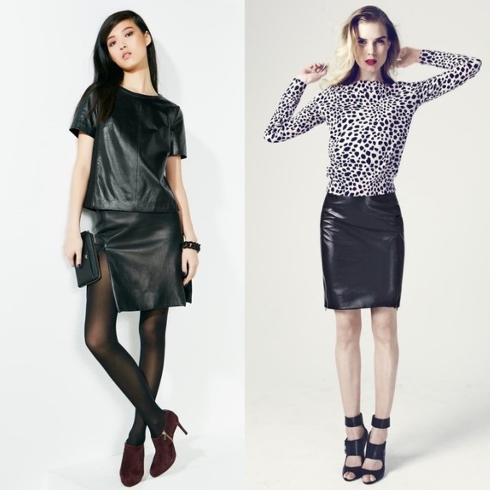 NEW Diane von Furstenberg Rita Two Genuine‎ Leather Pencil Skirt Black Size 10